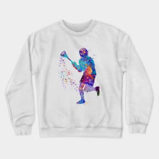 Lacrosse Boy Watercolor Silhouette Painting Crewneck Sweatshirt